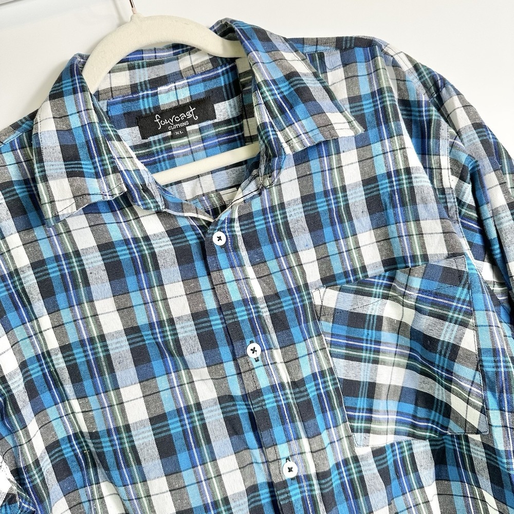 Fourcast Mens Size XL Blue Plaid Button Front Long Sleeve Shirt New Without Tags